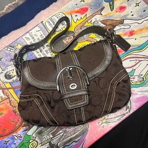 Vintage Coach Dark Brown Shoulder Bag with Silver Accents